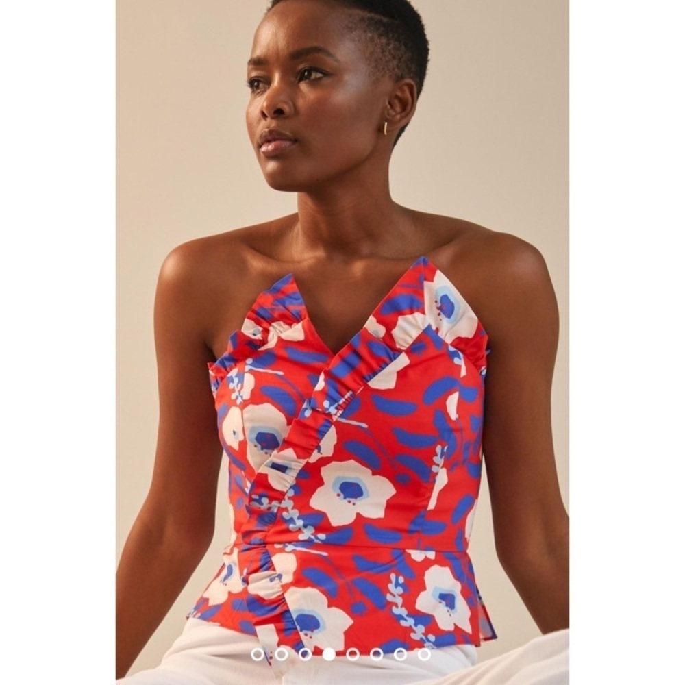 Anthropologie Hutch Strapless Ruffle Top Red Motif